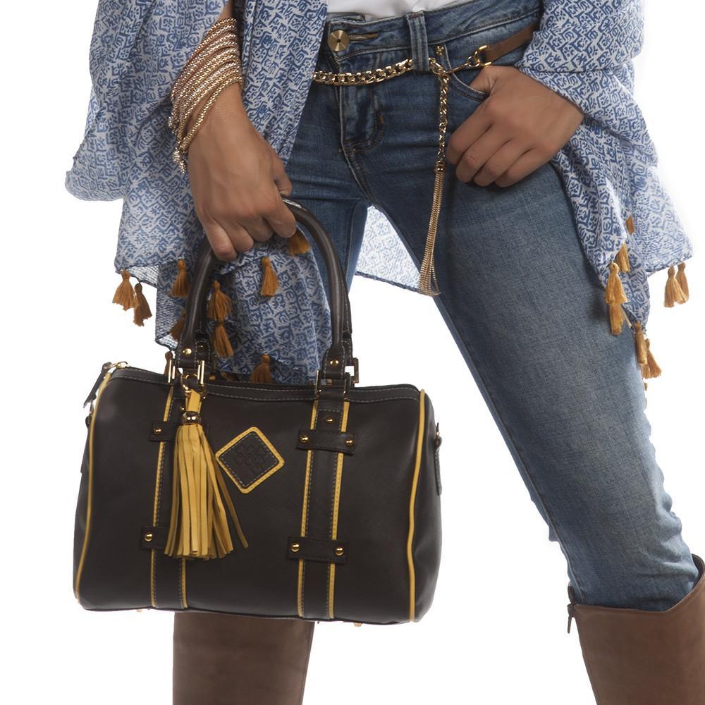 Bolso de Piel Bicolor Chocolate y Amarillo