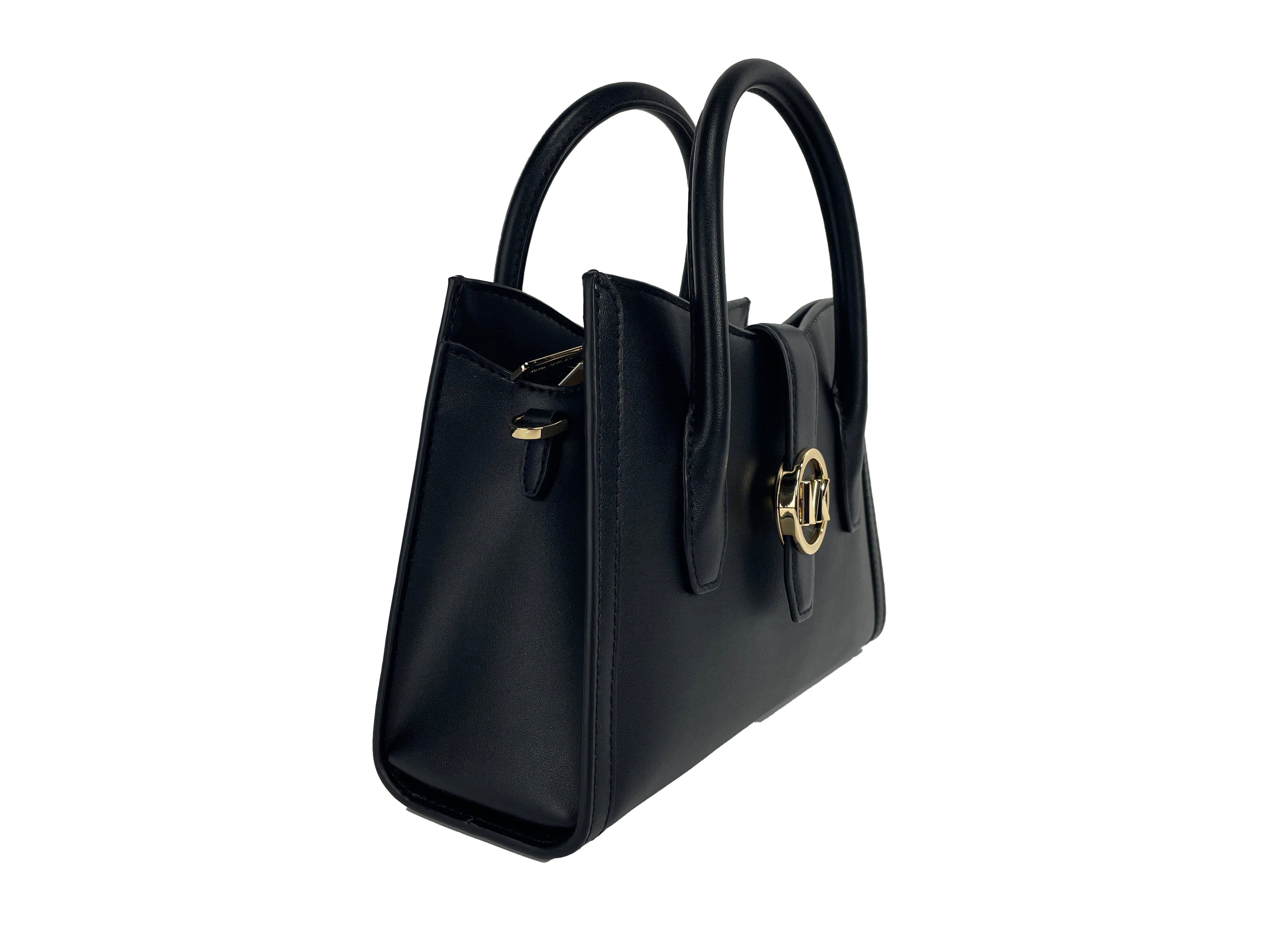 Bolso Satchel Pequeño de Piel Negro
