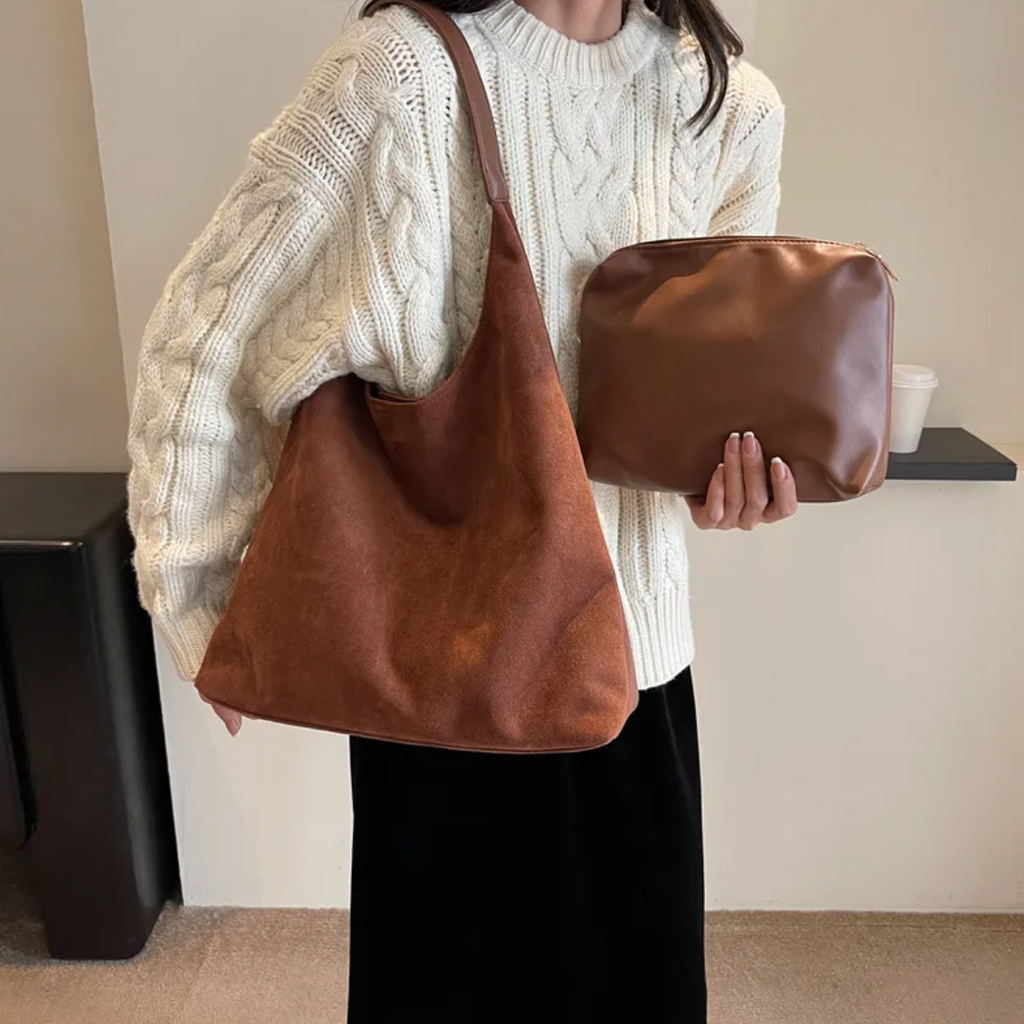 Bolso de Hombro Vintage de Ante Gran Capacidad