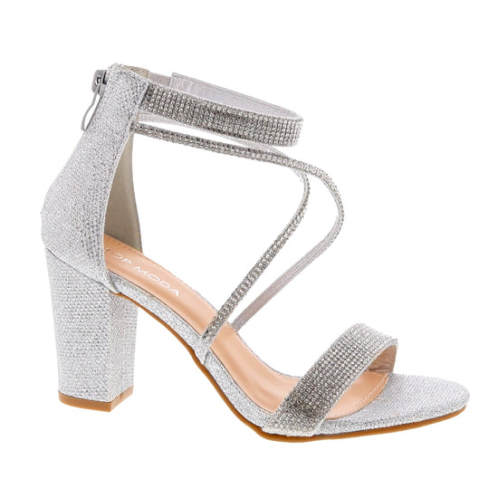 Moda Rosa Elegance Ankle-Strap Heel - Silver Glitter