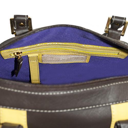 Bolso de Piel Bicolor Chocolate y Amarillo