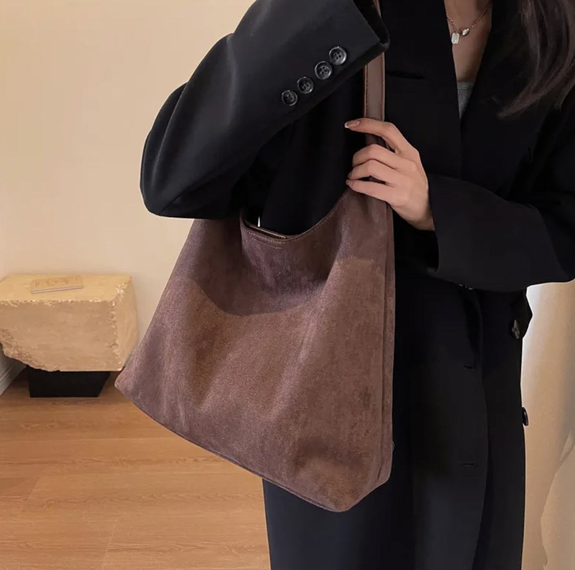 Bolso de Hombro Vintage de Ante Gran Capacidad
