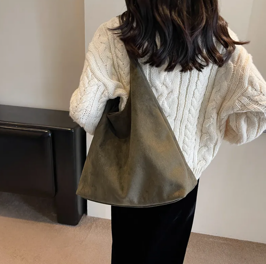 Bolso de Hombro Vintage de Ante Gran Capacidad