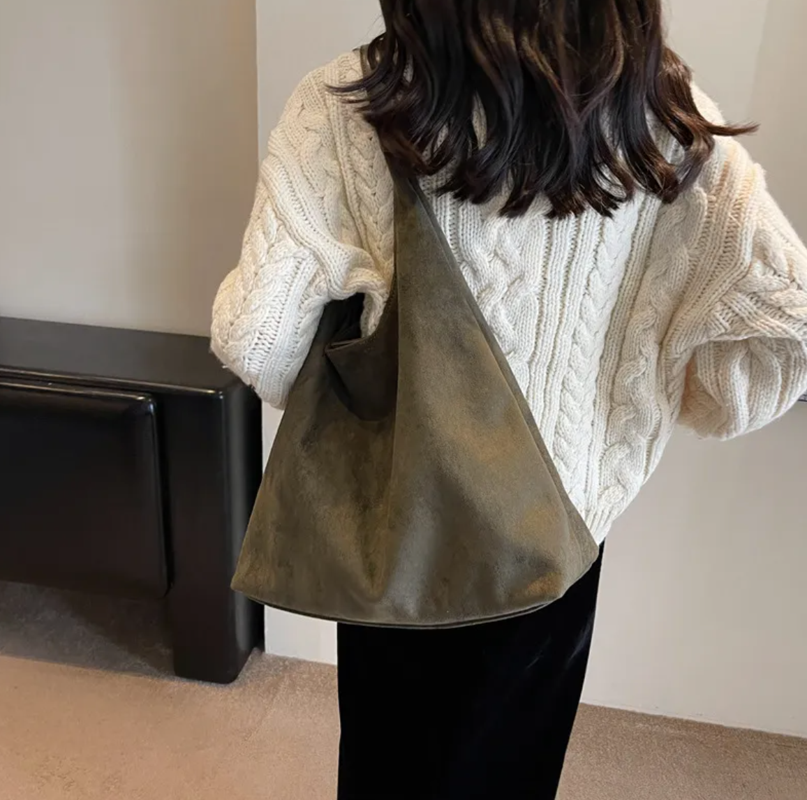 Bolso de Hombro Vintage de Ante Gran Capacidad
