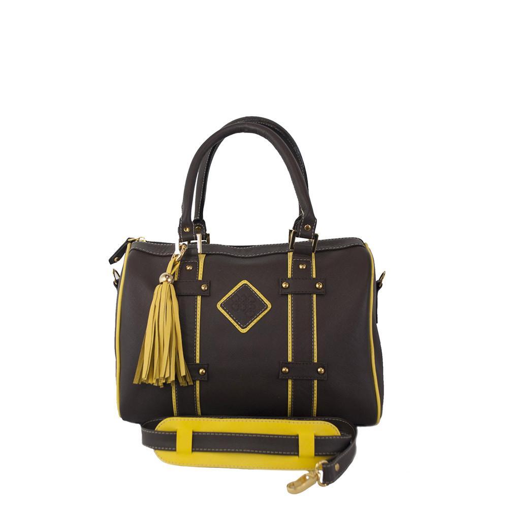Bolso de Piel Bicolor Chocolate y Amarillo
