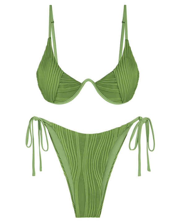 ZAFUL Chic Ribbed Two Piece Bikinis - Green XL