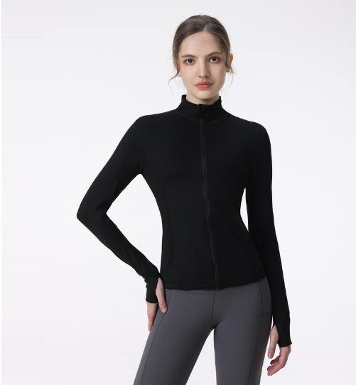 Chaqueta Deportiva de Manga Larga con Cremallera para Yoga y Running